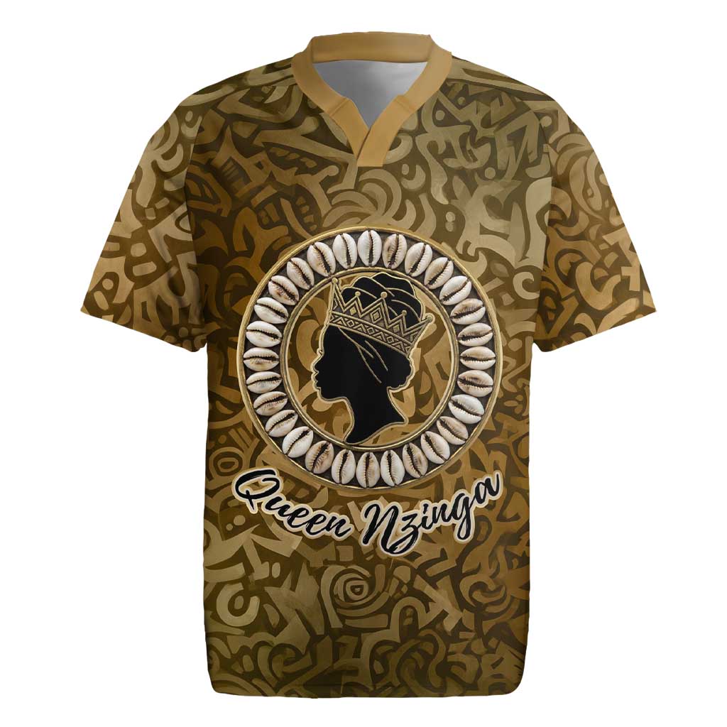 Queen Nzinga Rugby Jersey Cowrie Crown Silhouette Royal Power - Wonder Print Shop