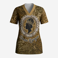 Queen Nzinga Scrub Top Cowrie Crown Silhouette Royal Power - Wonder Print Shop