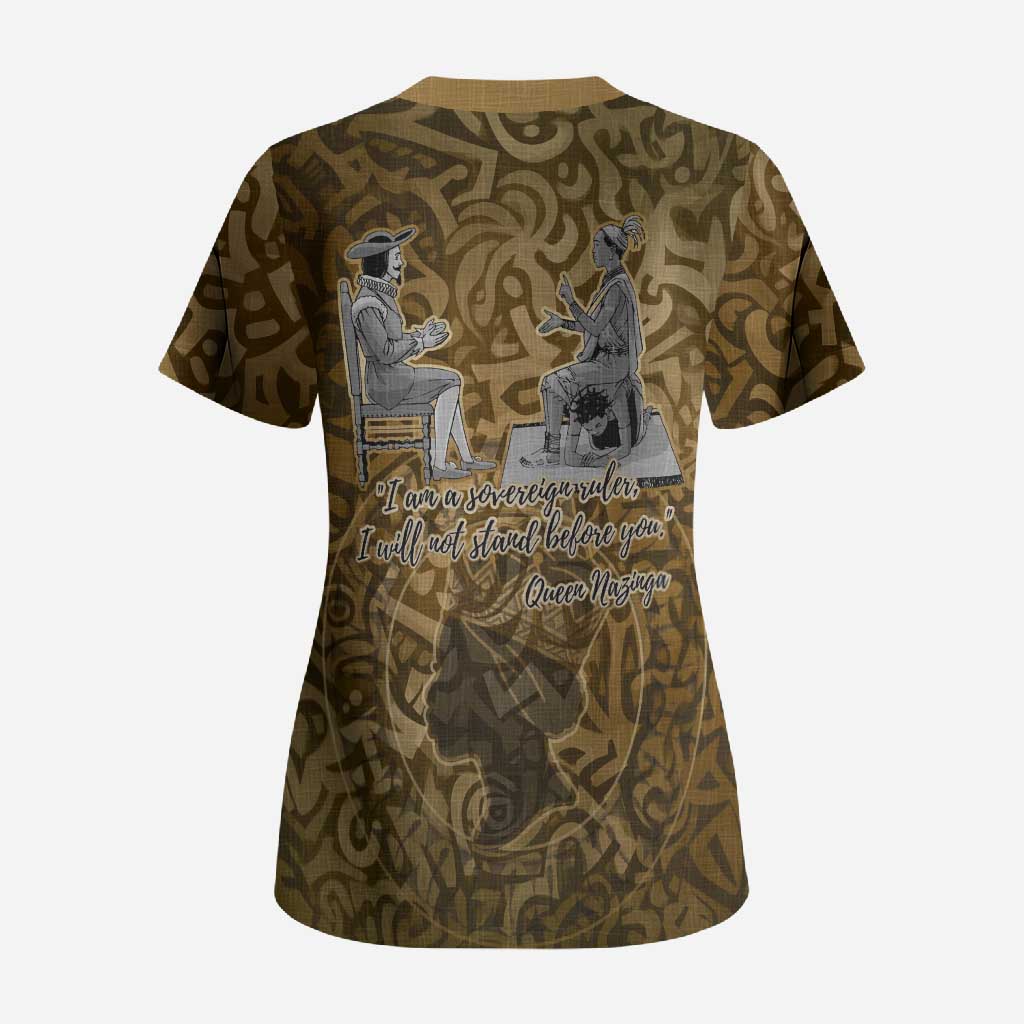 Queen Nzinga Scrub Top Cowrie Crown Silhouette Royal Power - Wonder Print Shop