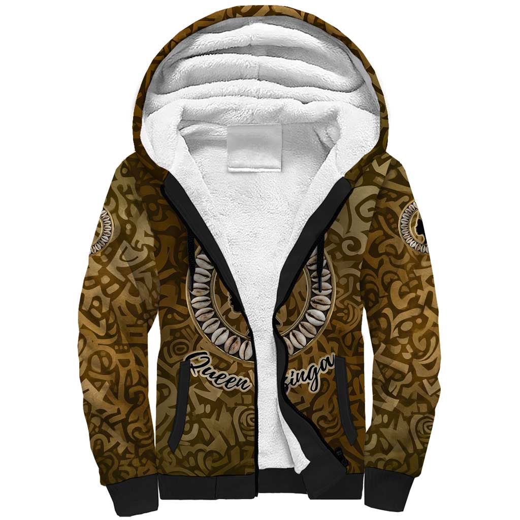 Queen Nzinga Sherpa Hoodie Cowrie Crown Silhouette Royal Power - Wonder Print Shop