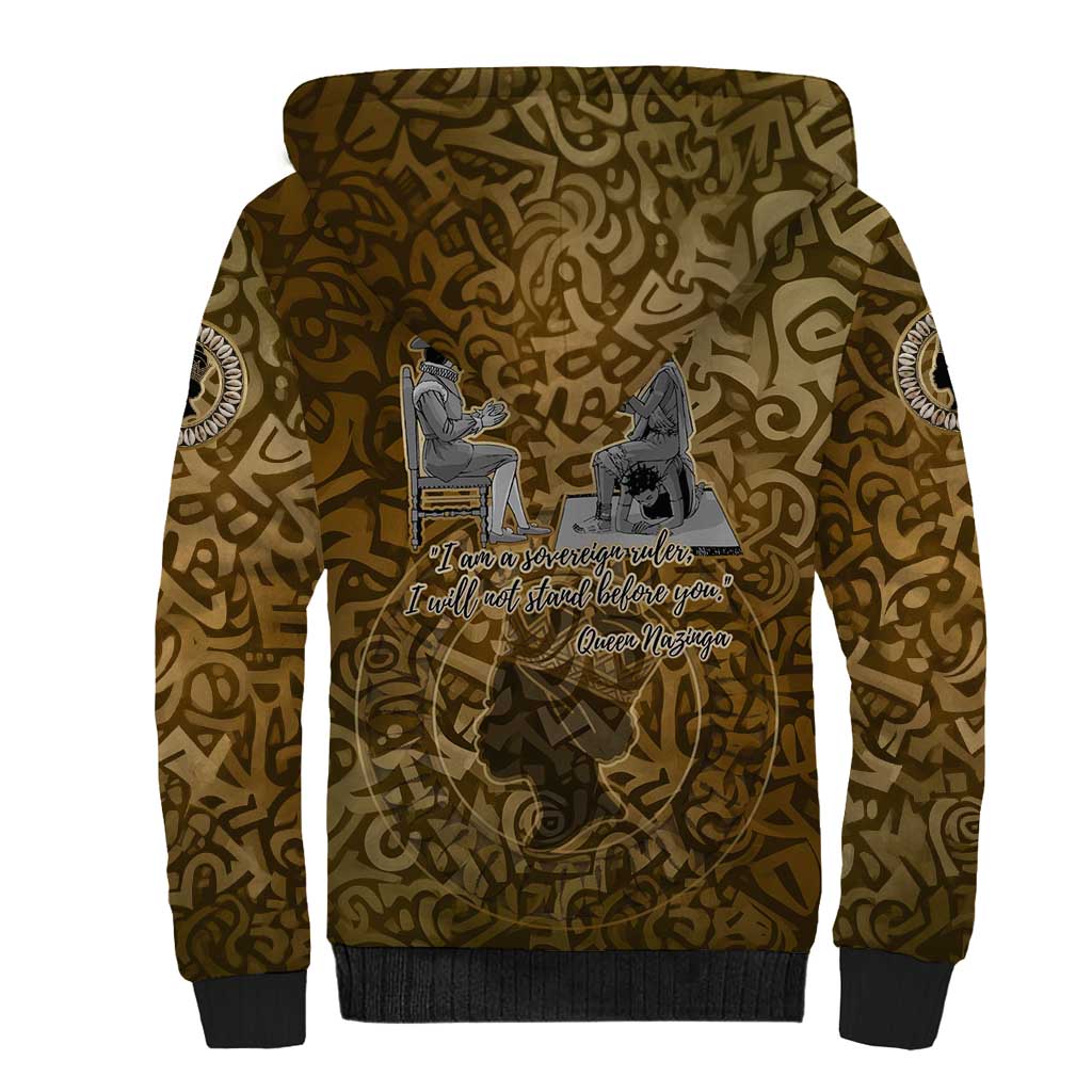Queen Nzinga Sherpa Hoodie Cowrie Crown Silhouette Royal Power - Wonder Print Shop