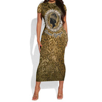 Queen Nzinga Short Sleeve Bodycon Dress Cowrie Crown Silhouette Royal Power - Wonder Print Shop