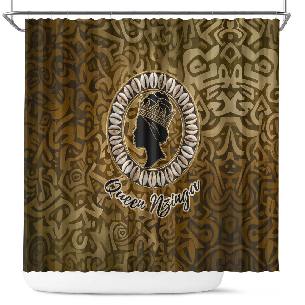 Queen Nzinga Shower Curtain Cowrie Crown Silhouette Royal Power - Wonder Print Shop