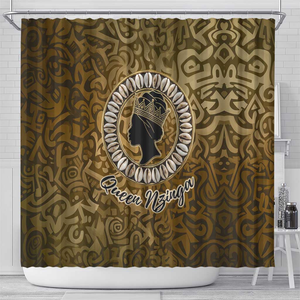 Queen Nzinga Shower Curtain Cowrie Crown Silhouette Royal Power - Wonder Print Shop