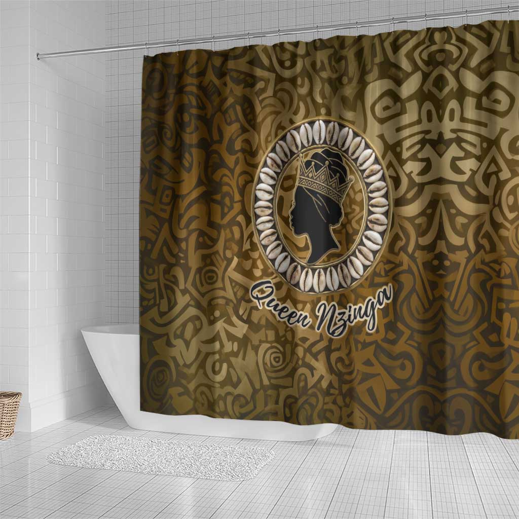 Queen Nzinga Shower Curtain Cowrie Crown Silhouette Royal Power - Wonder Print Shop