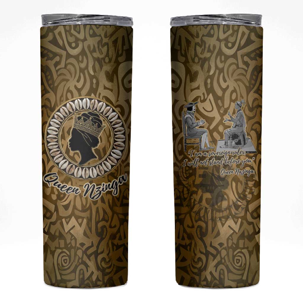 Queen Nzinga Skinny Tumbler Cowrie Crown Silhouette Royal Power - Wonder Print Shop