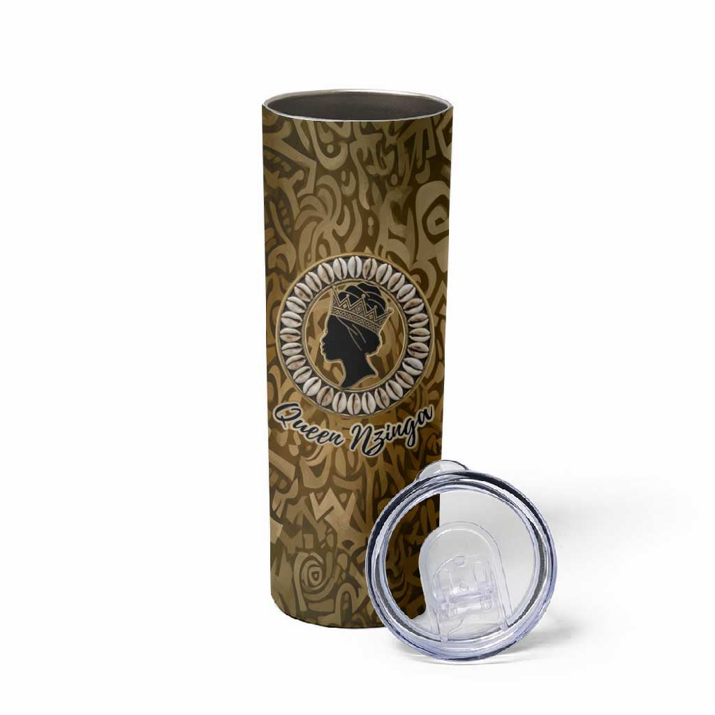 Queen Nzinga Skinny Tumbler Cowrie Crown Silhouette Royal Power - Wonder Print Shop