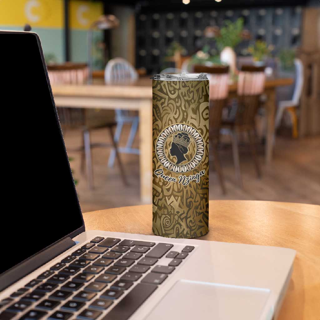 Queen Nzinga Skinny Tumbler Cowrie Crown Silhouette Royal Power - Wonder Print Shop