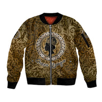 Queen Nzinga Sleeve Zip Bomber Jacket Cowrie Crown Silhouette Royal Power - Wonder Print Shop