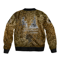 Queen Nzinga Sleeve Zip Bomber Jacket Cowrie Crown Silhouette Royal Power - Wonder Print Shop