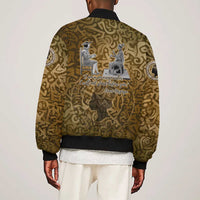 Queen Nzinga Sleeve Zip Bomber Jacket Cowrie Crown Silhouette Royal Power - Wonder Print Shop