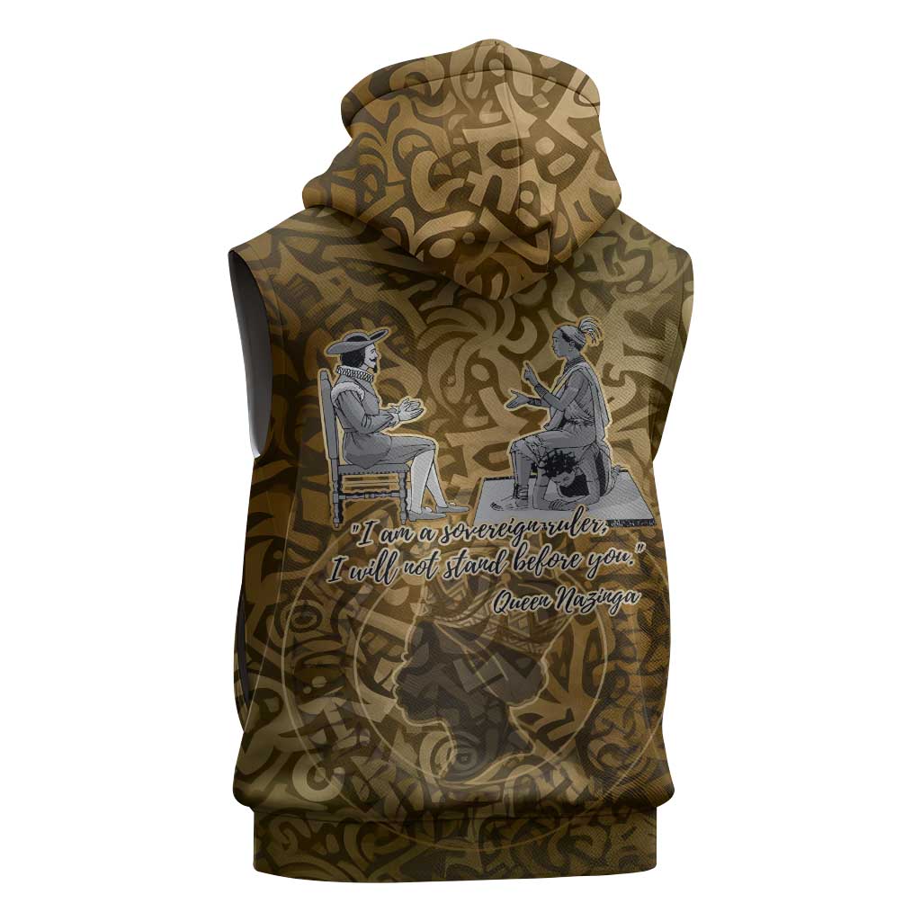Queen Nzinga Sleeveless Hoodie Cowrie Crown Silhouette Royal Power - Wonder Print Shop