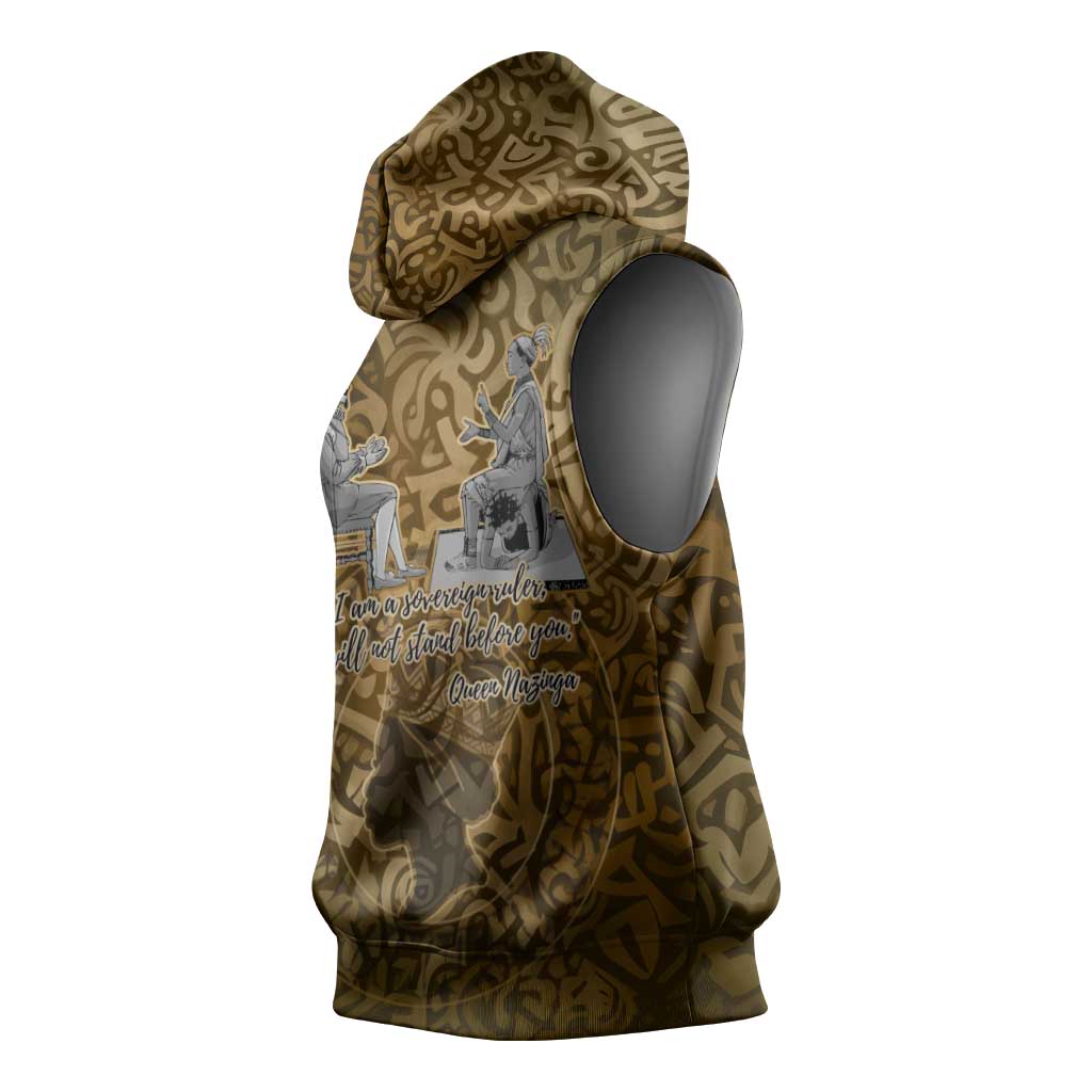 Queen Nzinga Sleeveless Hoodie Cowrie Crown Silhouette Royal Power - Wonder Print Shop