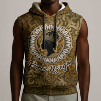 Queen Nzinga Sleeveless Hoodie Cowrie Crown Silhouette Royal Power - Wonder Print Shop