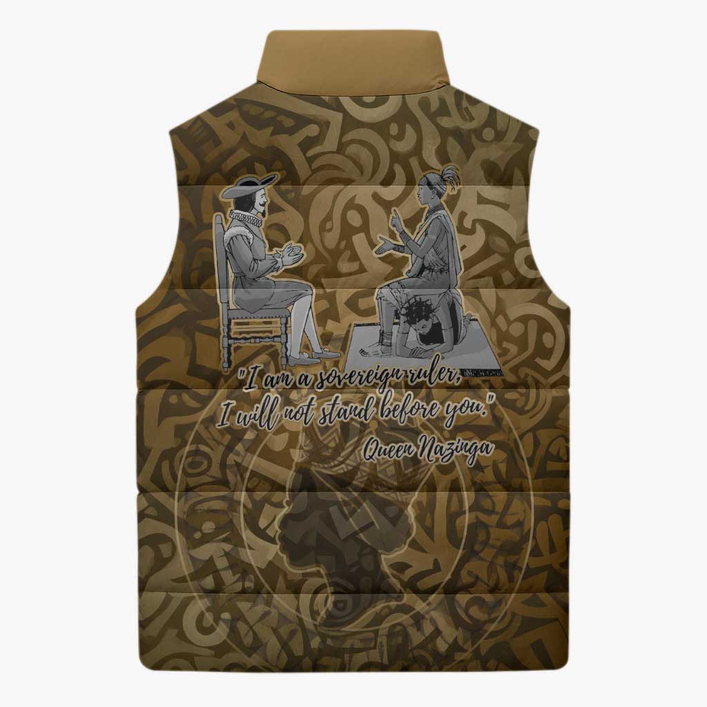 Queen Nzinga Sleeveless Puffer Jacket Cowrie Crown Silhouette Royal Power - Wonder Print Shop