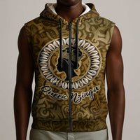Queen Nzinga Sleeveless Zip Hoodie Cowrie Crown Silhouette Royal Power - Wonder Print Shop