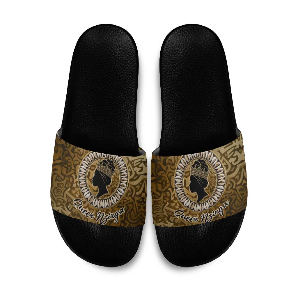 Queen Nzinga Slide Sandals Cowrie Crown Silhouette Royal Power - Wonder Print Shop