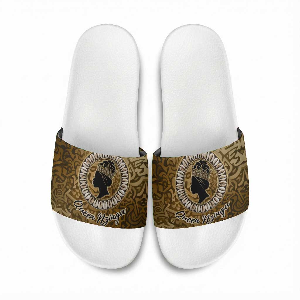 Queen Nzinga Slide Sandals Cowrie Crown Silhouette Royal Power - Wonder Print Shop