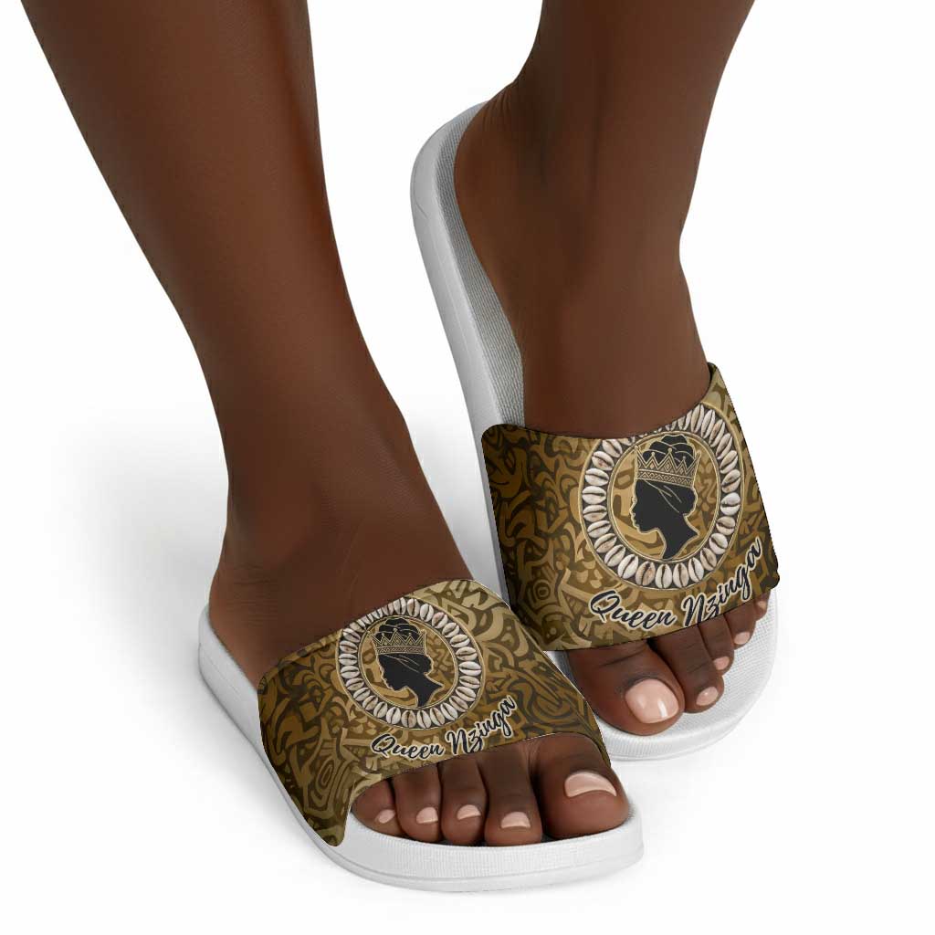 Queen Nzinga Slide Sandals Cowrie Crown Silhouette Royal Power - Wonder Print Shop