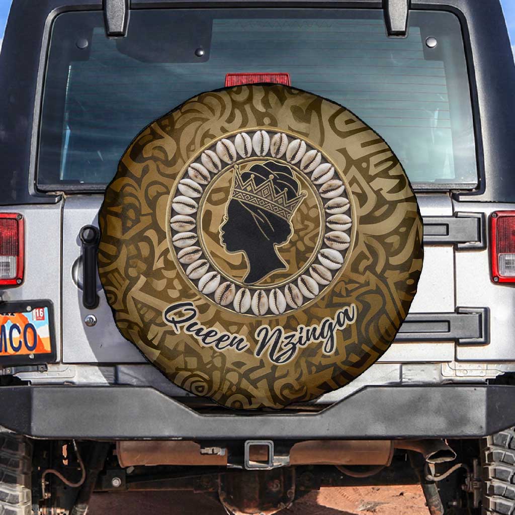 Queen Nzinga Spare Tire Cover Cowrie Crown Silhouette Royal Power - Wonder Print Shop
