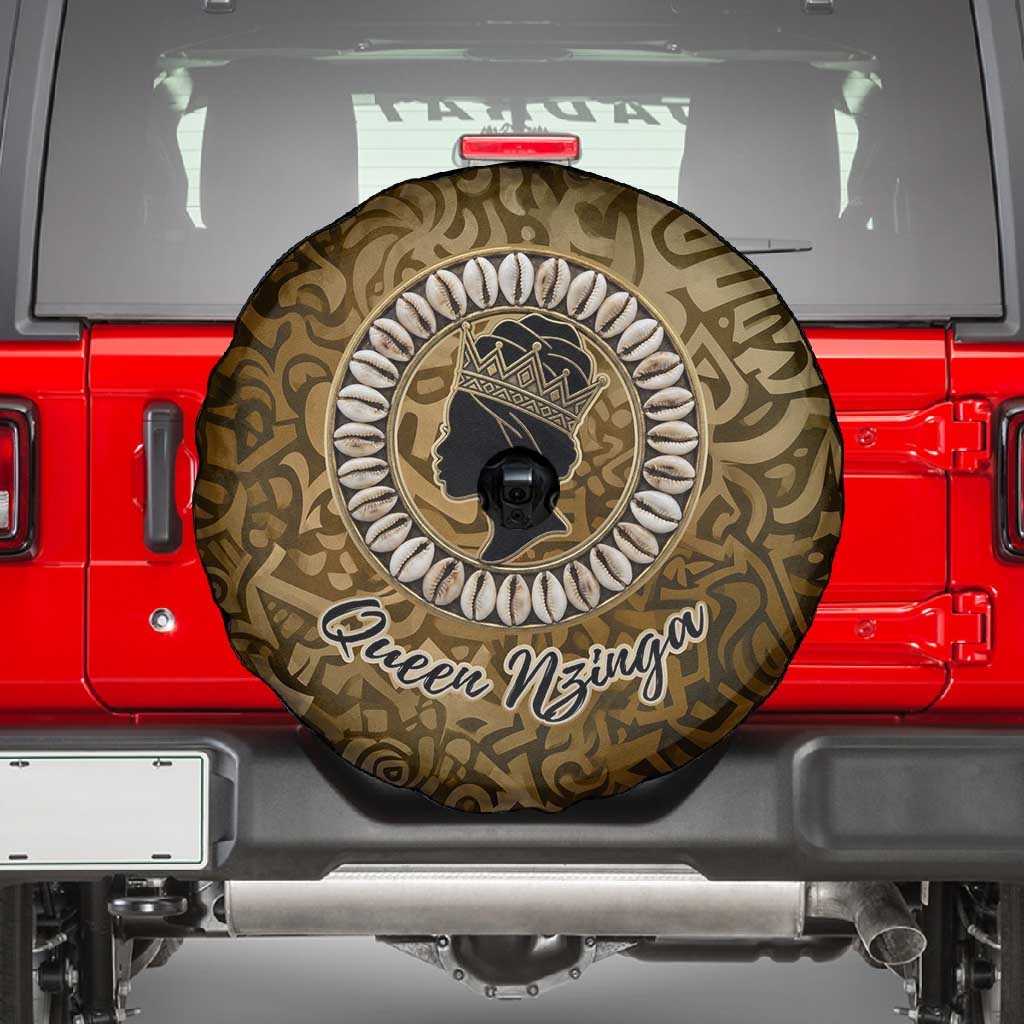 Queen Nzinga Spare Tire Cover Cowrie Crown Silhouette Royal Power - Wonder Print Shop