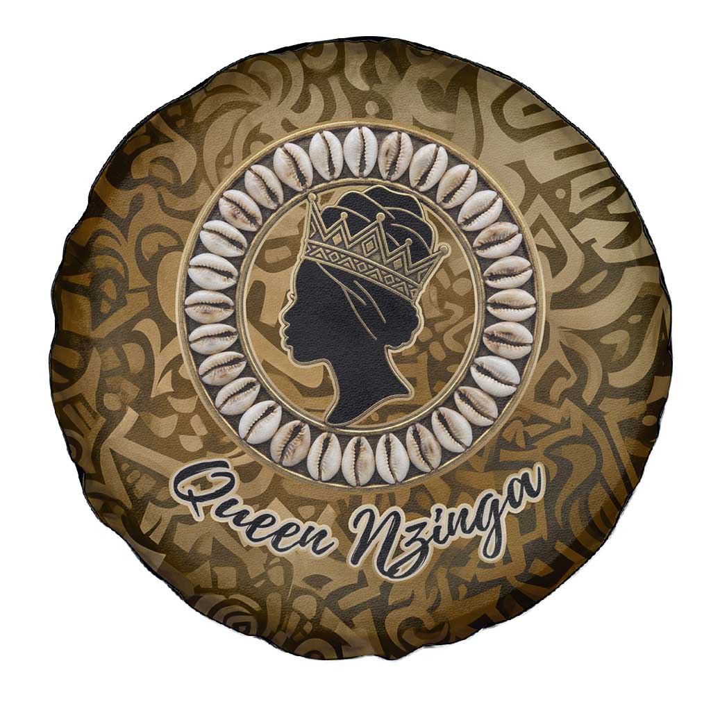 Queen Nzinga Spare Tire Cover Cowrie Crown Silhouette Royal Power - Wonder Print Shop