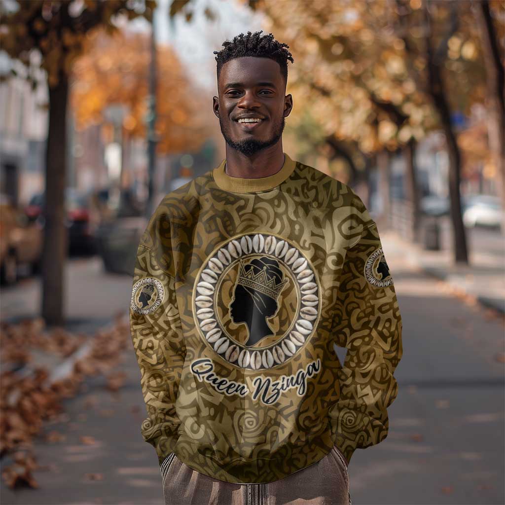 Queen Nzinga Sweatshirt Cowrie Crown Silhouette Royal Power - Wonder Print Shop