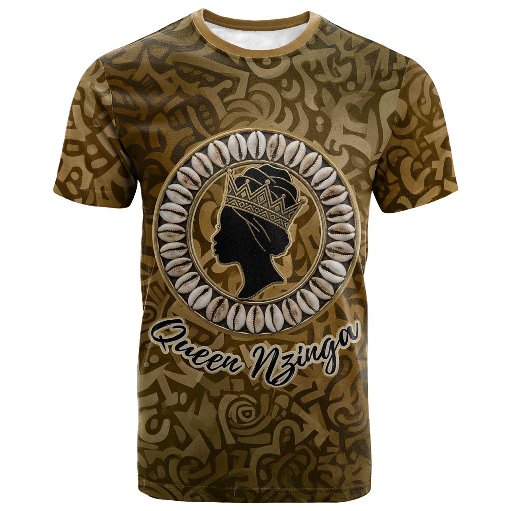 Queen Nzinga T shirt Cowrie Crown Silhouette Royal Power - Wonder Print Shop