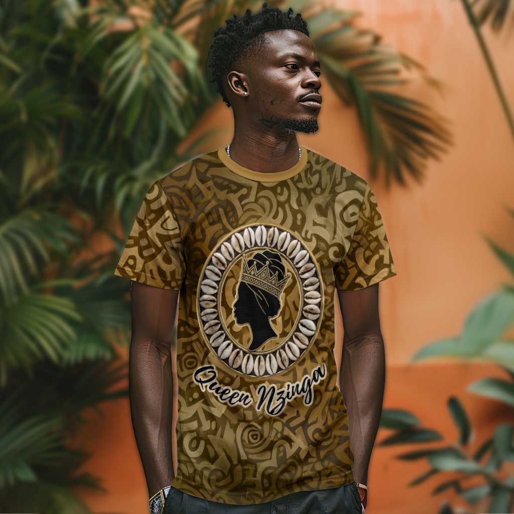 Queen Nzinga T shirt Cowrie Crown Silhouette Royal Power - Wonder Print Shop