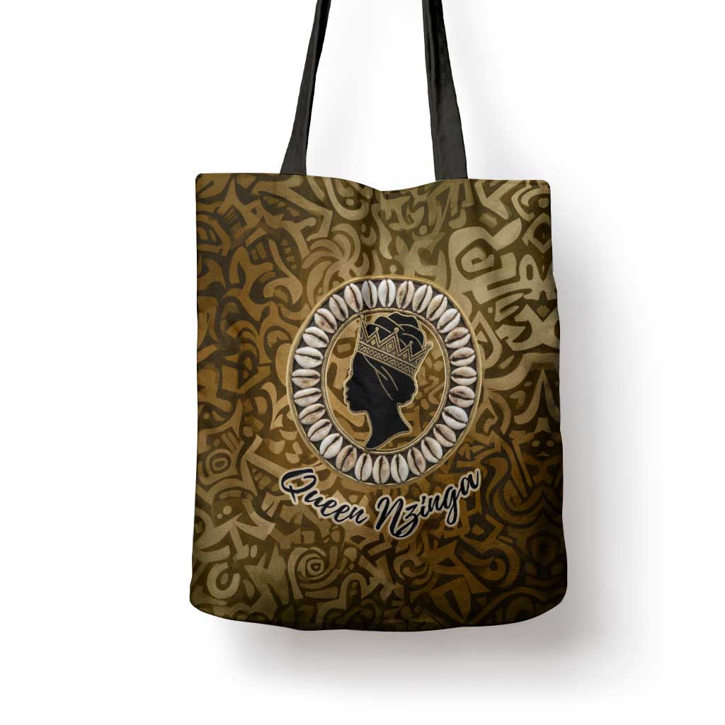 Queen Nzinga Tote Bag Cowrie Crown Silhouette Royal Power - Wonder Print Shop