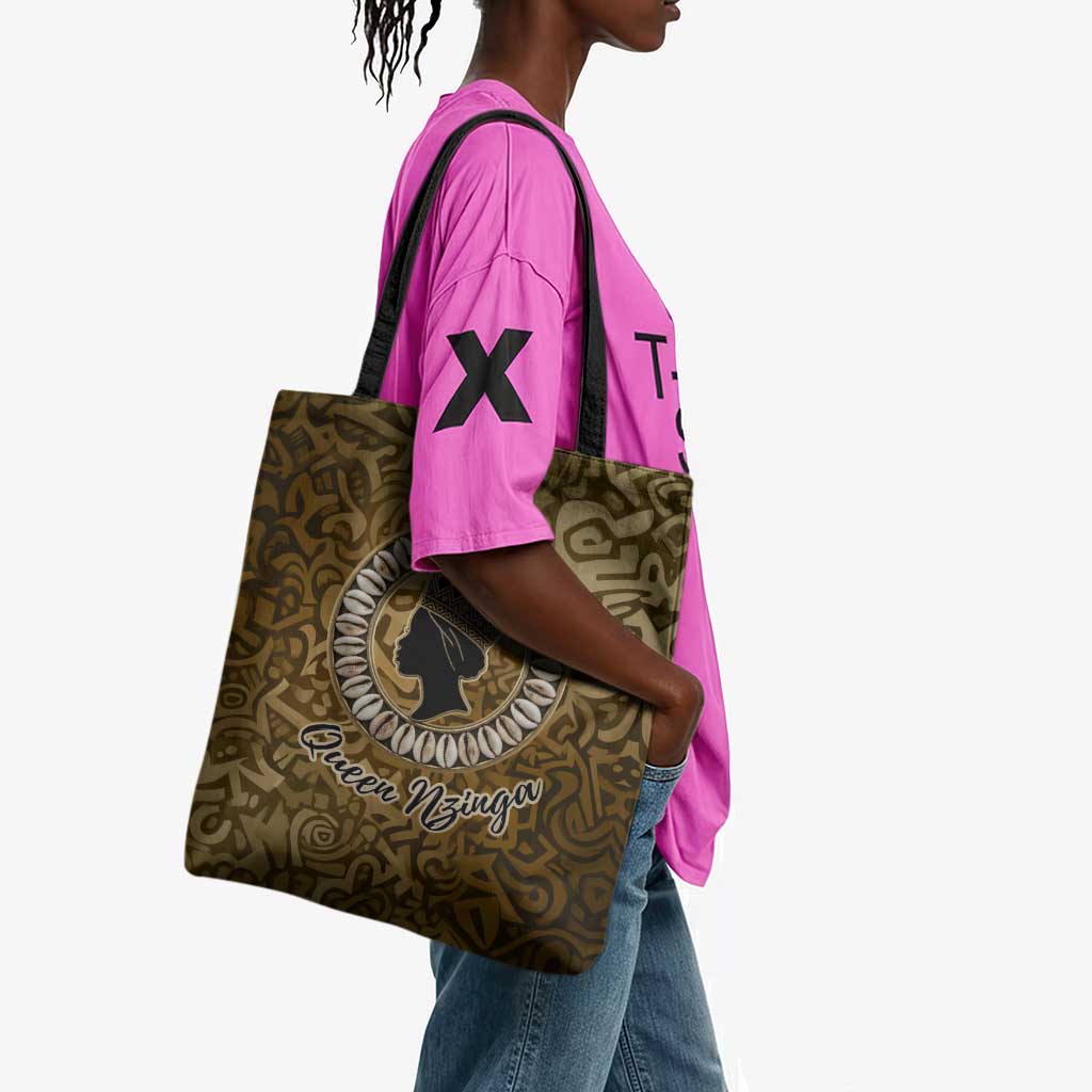 Queen Nzinga Tote Bag Cowrie Crown Silhouette Royal Power - Wonder Print Shop