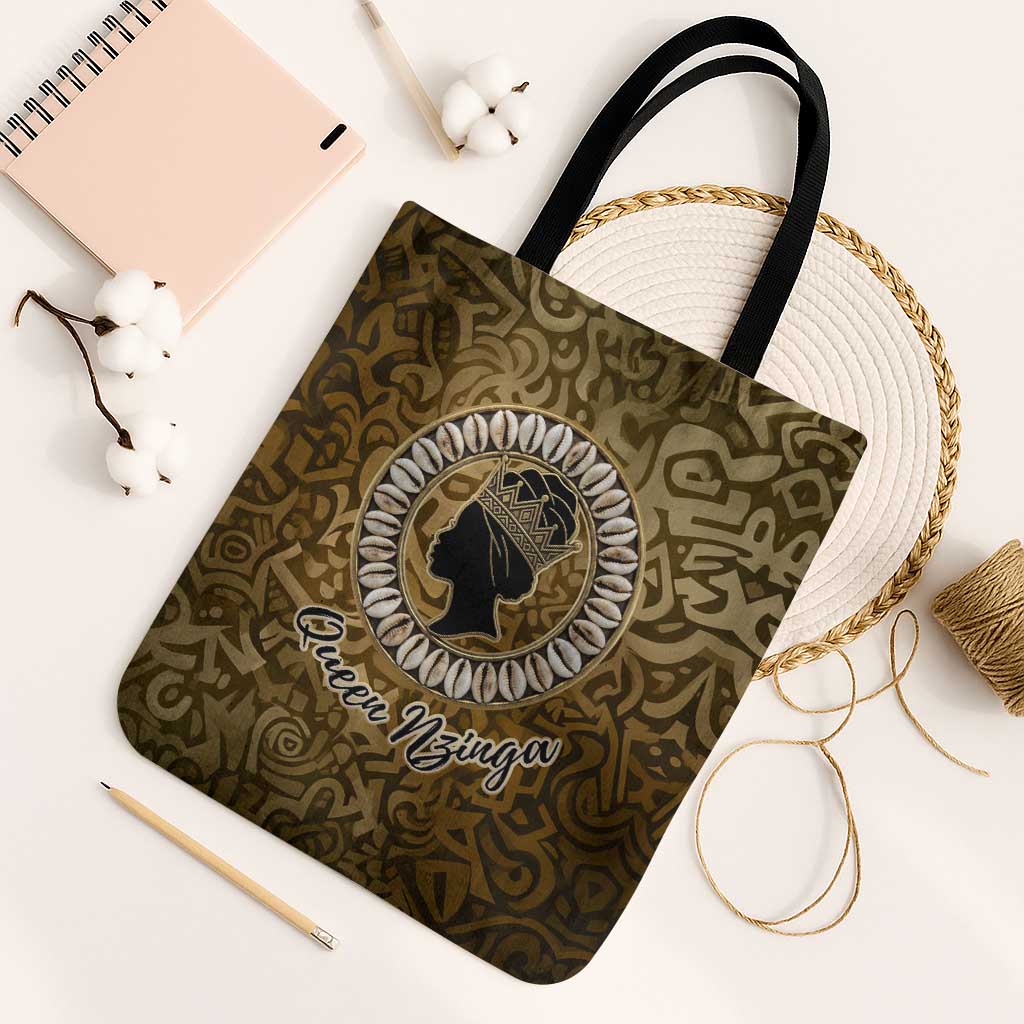 Queen Nzinga Tote Bag Cowrie Crown Silhouette Royal Power - Wonder Print Shop