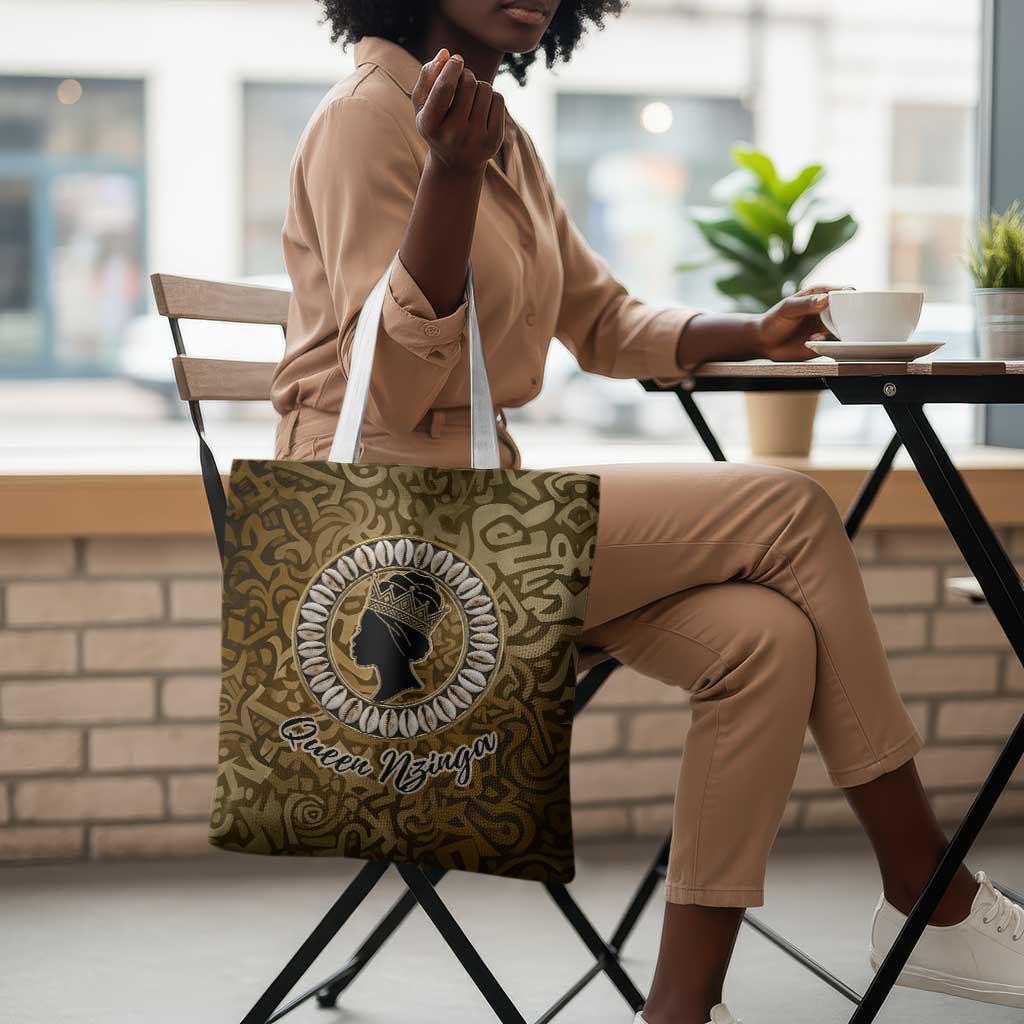 Queen Nzinga Tote Bag Cowrie Crown Silhouette Royal Power - Wonder Print Shop