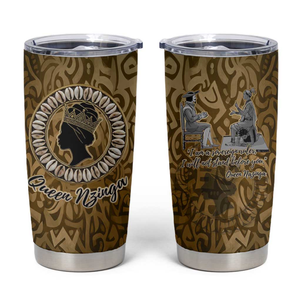 Queen Nzinga Tumbler Cup Cowrie Crown Silhouette Royal Power - Wonder Print Shop
