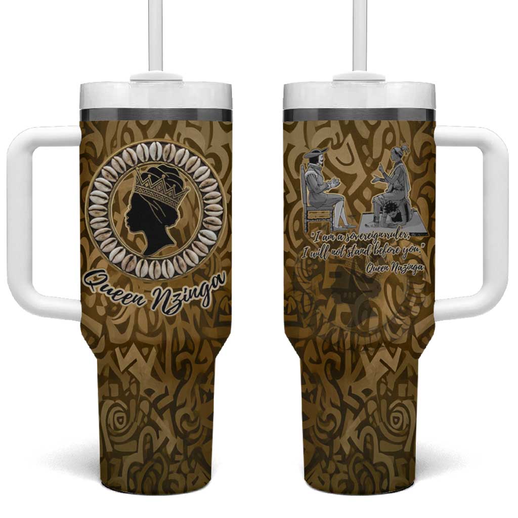Queen Nzinga Tumbler With Handle Cowrie Crown Silhouette Royal Power - Wonder Print Shop