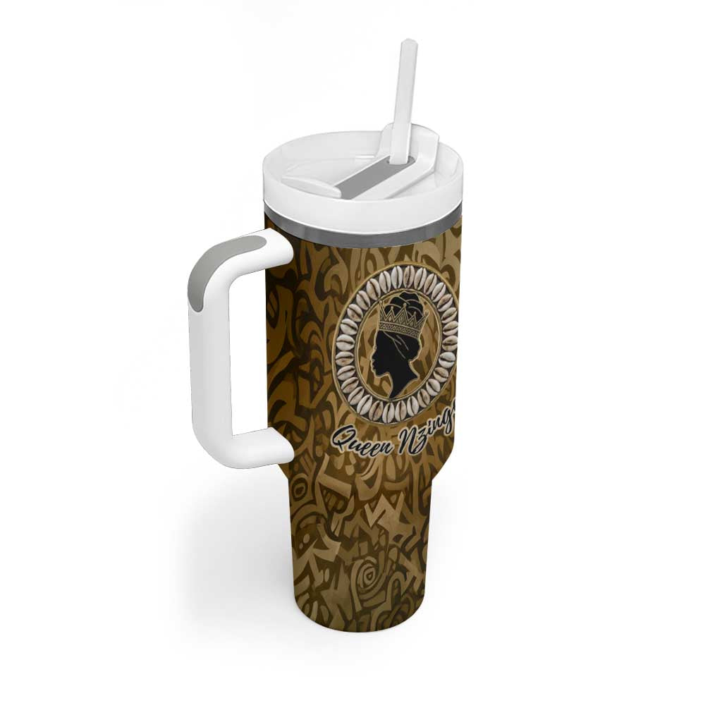 Queen Nzinga Tumbler With Handle Cowrie Crown Silhouette Royal Power - Wonder Print Shop