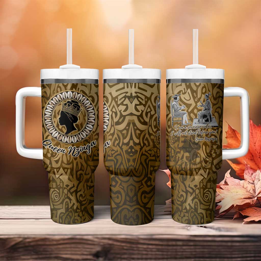 Queen Nzinga Tumbler With Handle Cowrie Crown Silhouette Royal Power - Wonder Print Shop