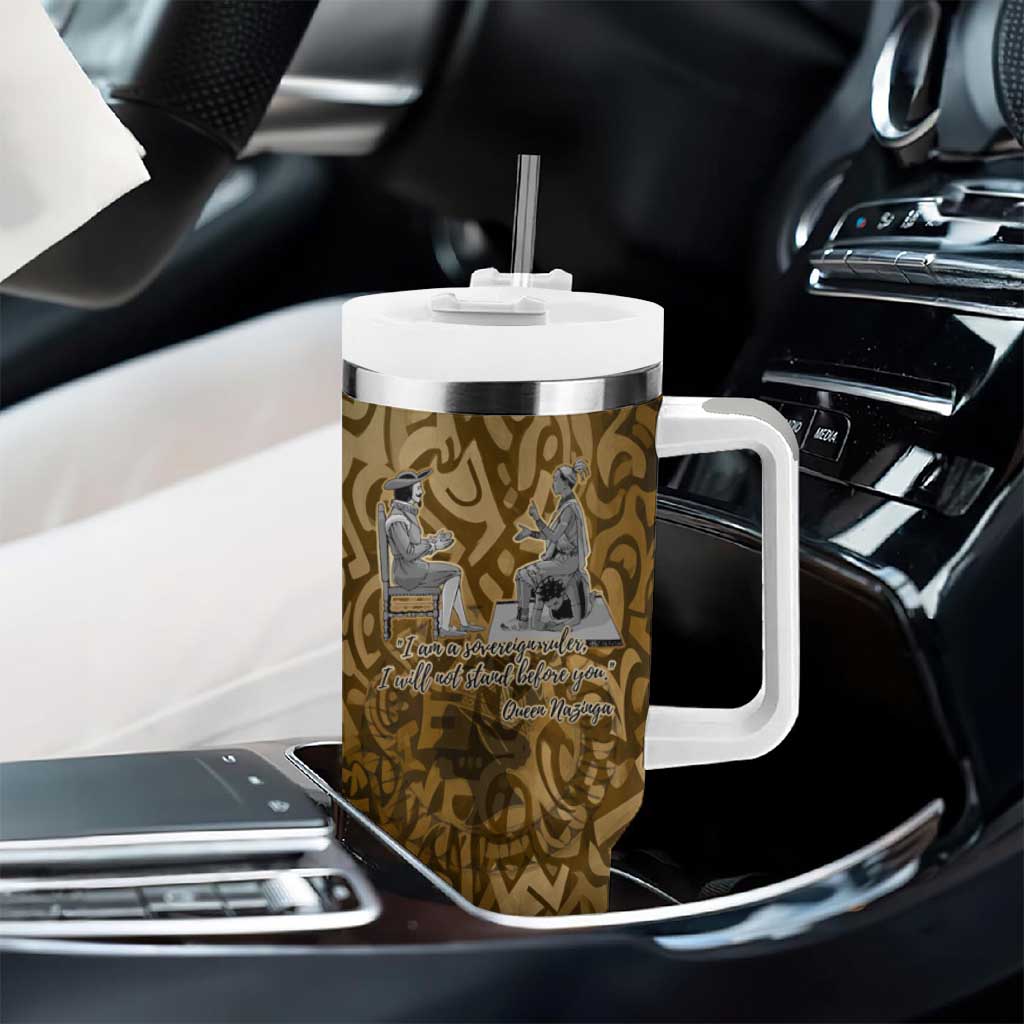 Queen Nzinga Tumbler With Handle Cowrie Crown Silhouette Royal Power - Wonder Print Shop