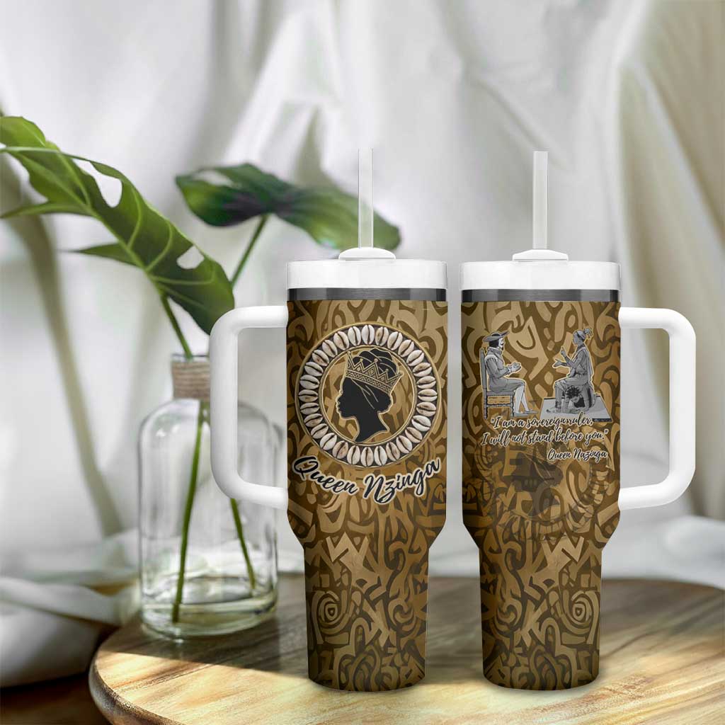 Queen Nzinga Tumbler With Handle Cowrie Crown Silhouette Royal Power - Wonder Print Shop