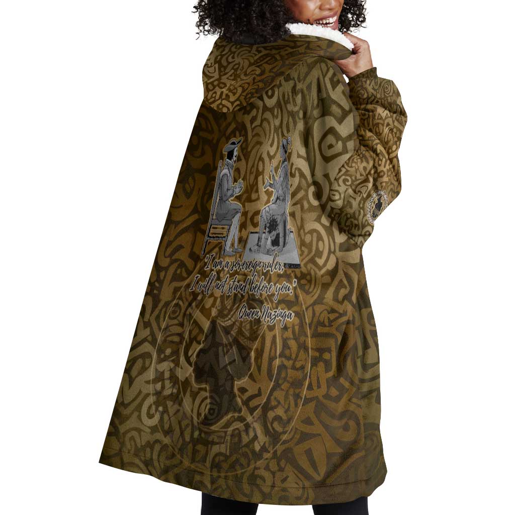 Queen Nzinga Wearable Blanket Hoodie Cowrie Crown Silhouette Royal Power - Wonder Print Shop