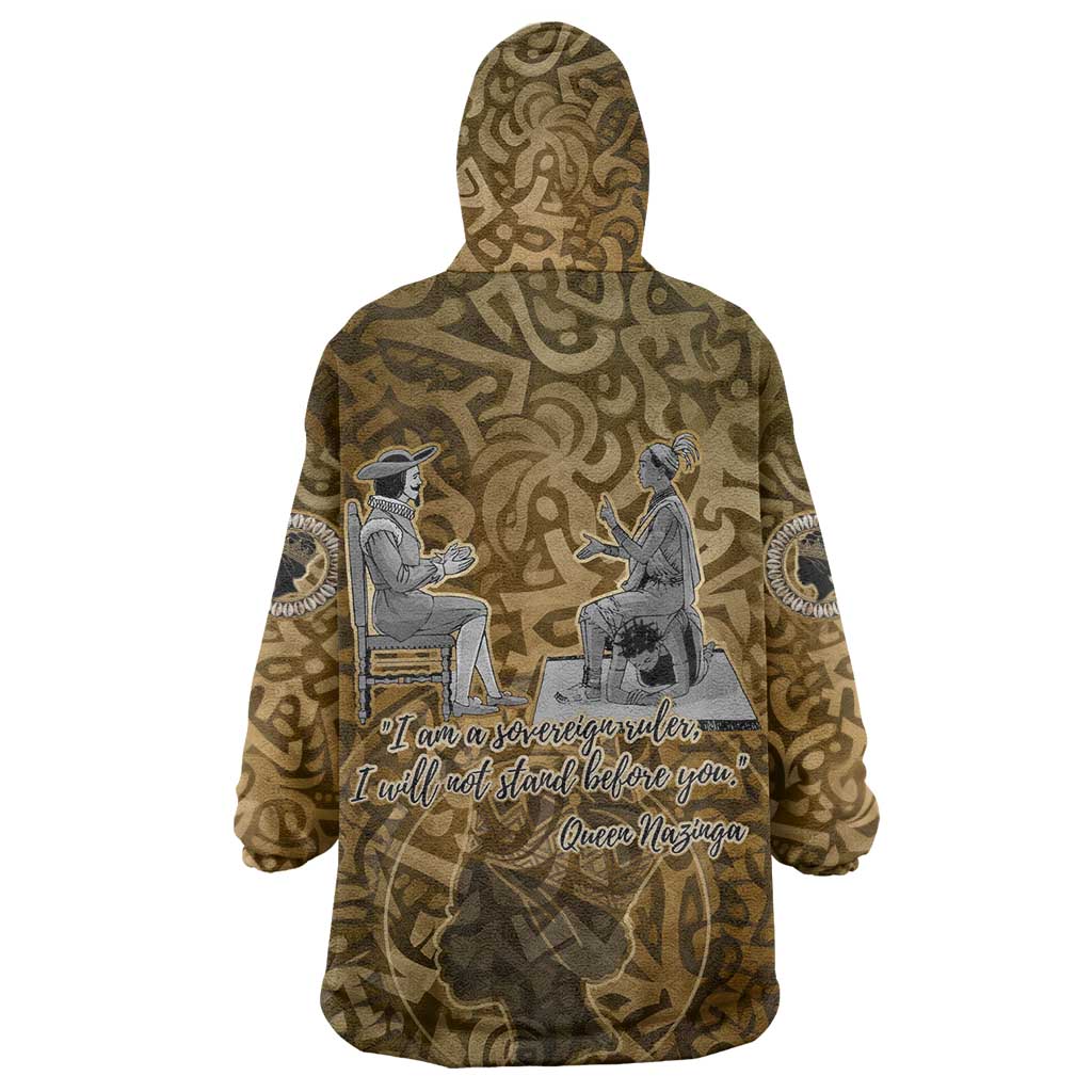 Queen Nzinga Wearable Blanket Hoodie Cowrie Crown Silhouette Royal Power - Wonder Print Shop