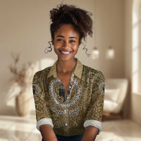 Queen Nzinga Women Casual Shirt Cowrie Crown Silhouette Royal Power - Wonder Print Shop