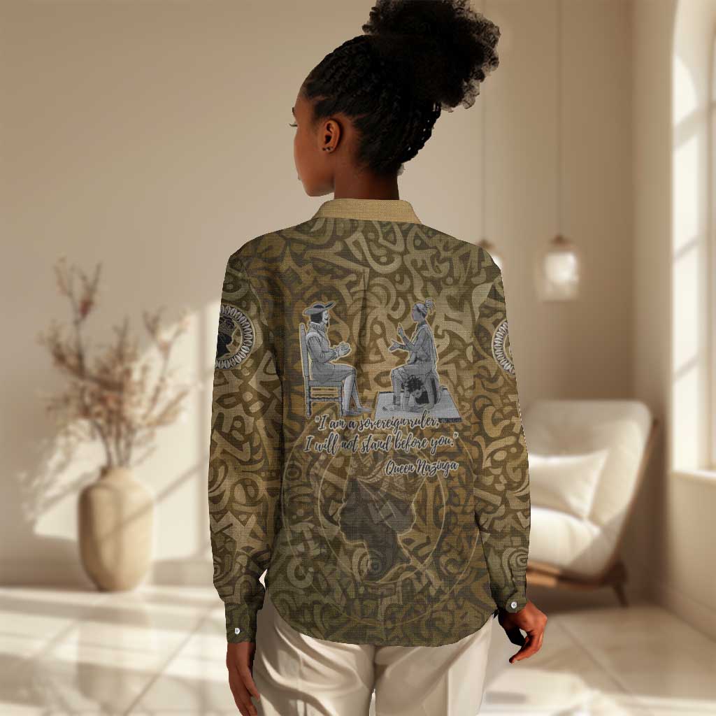 Queen Nzinga Women Casual Shirt Cowrie Crown Silhouette Royal Power - Wonder Print Shop
