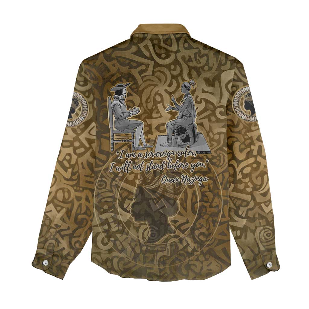 Queen Nzinga Women Casual Shirt Cowrie Crown Silhouette Royal Power - Wonder Print Shop
