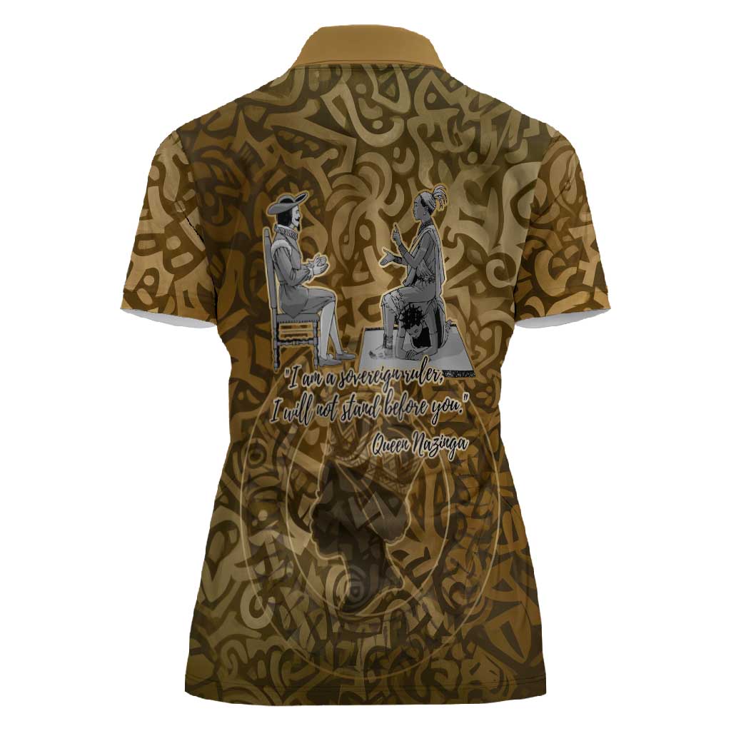 Queen Nzinga Women Polo Shirt Cowrie Crown Silhouette Royal Power - Wonder Print Shop