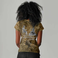 Queen Nzinga Women V-Neck T-Shirt Cowrie Crown Silhouette Royal Power - Wonder Print Shop