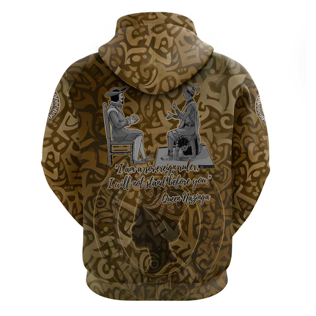 Queen Nzinga Zip Hoodie Cowrie Crown Silhouette Royal Power - Wonder Print Shop