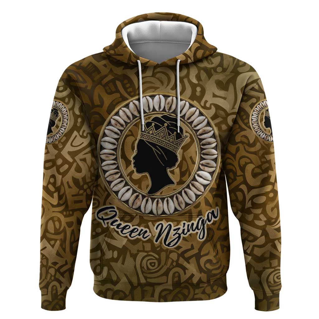 Queen Nzinga Zip Hoodie Cowrie Crown Silhouette Royal Power - Wonder Print Shop