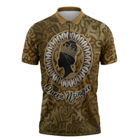 Queen Nzinga Zipper Polo Shirt Cowrie Crown Silhouette Royal Power - Wonder Print Shop