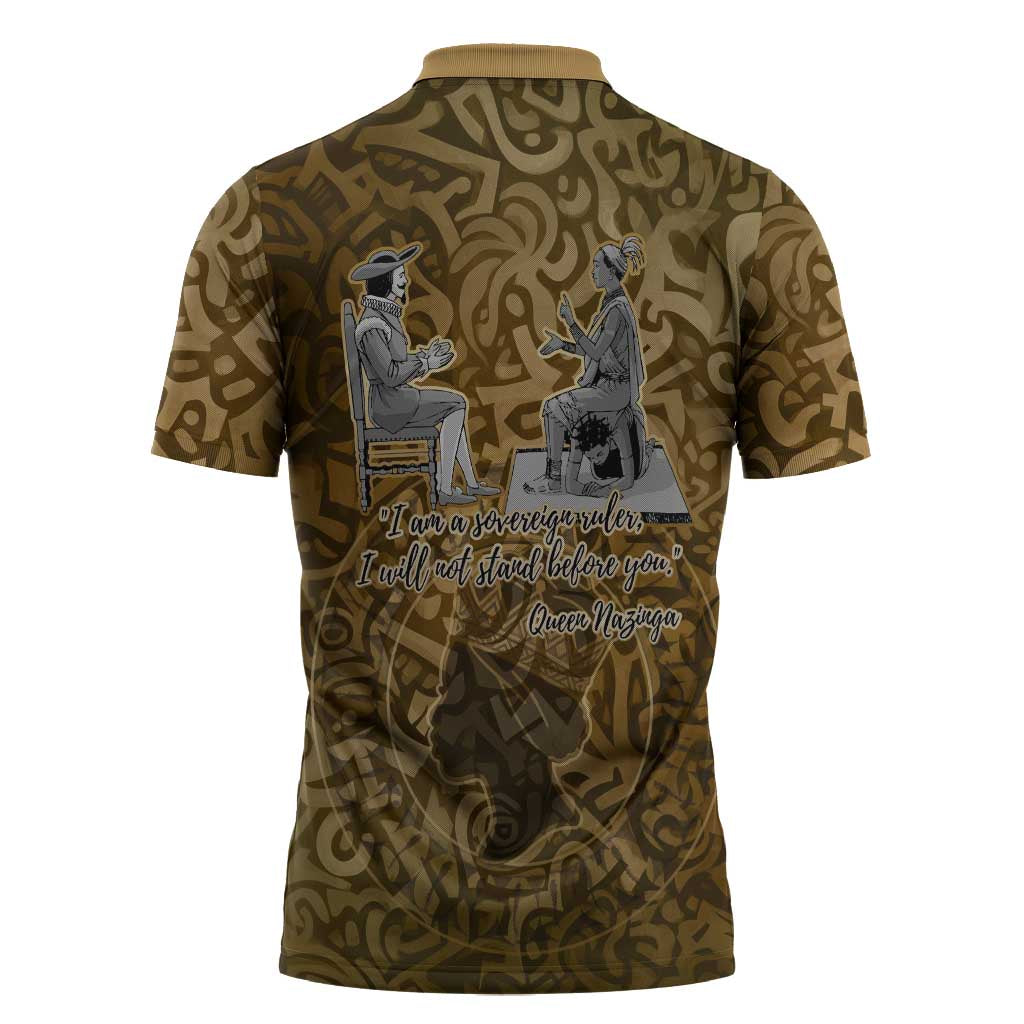 Queen Nzinga Zipper Polo Shirt Cowrie Crown Silhouette Royal Power - Wonder Print Shop